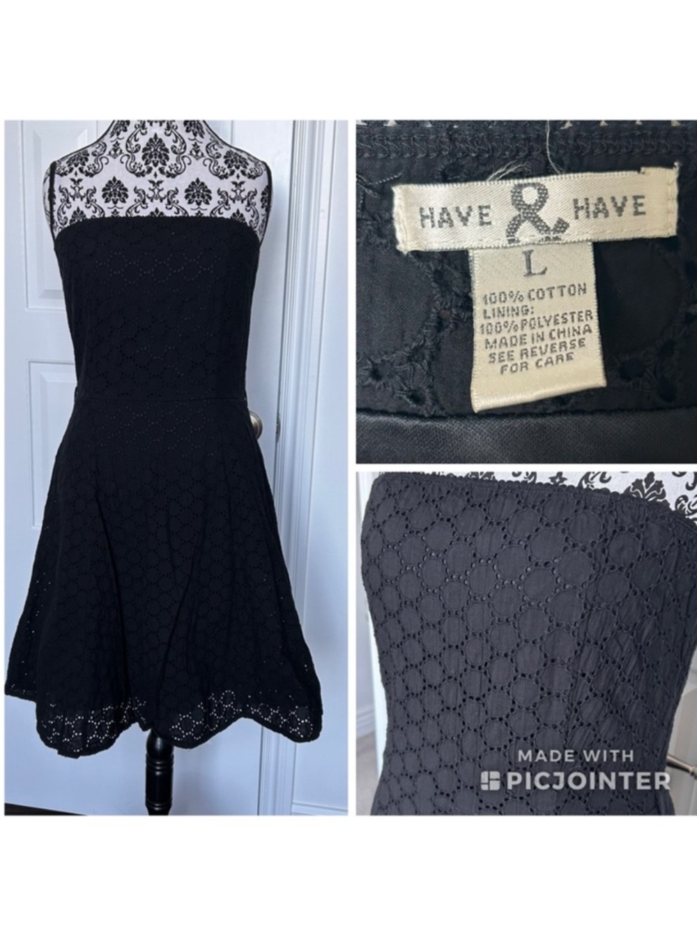 Black Sz L eyelet lace strapless A-line dress